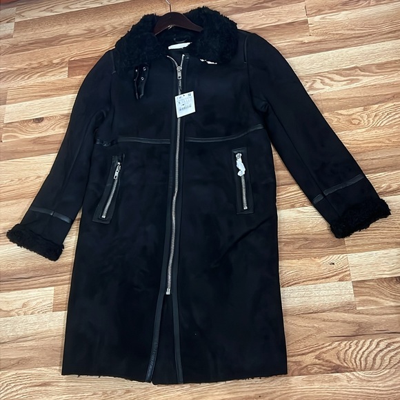ZARA LONG FAUX SUEDE COAT JACKET size S - Picture 2 of 16